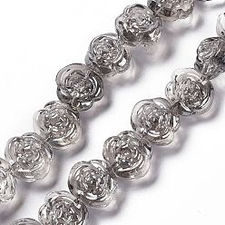 Gray Electroplate Glass Beads Strands, Pearl Luster Plated, Rose, Gray, 12.5x14x9mm, Hole: 1mm, about 55pcs/strand, 25.98''(66cm)