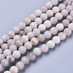 Natural Agate Natural White Agate Beads Strands, Round, 6.5~7mm, Hole: 1.2mm, about 57pcs/Strand, 14.57 inch(37cm)