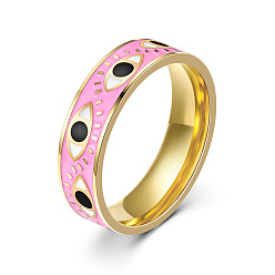 Pearl Pink 304 Stainless Steel Ring, with Enamel, Evil Eye, Pearl Pink, 6mm, US Size 13(22.2mm)