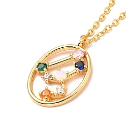 Leo Colorful Cubic Zirconia Constellation Pendant Necklace, Golden 304 Stainless Steel Jewelry for Women, Leo, 15.75 inch(40cm)