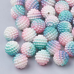 Dark Turquoise Imitation Pearl Acrylic Beads, Berry Beads, Combined Beads, Rainbow Gradient Mermaid Pearl Beads, Round, Dark Turquoise, 12mm, Hole: 1mm, about 200pcs/bag