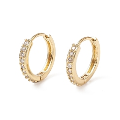 Прозрачный Серьги-кольца Huggie из прозрачного кубического циркония, долговечные украшения из латуни с покрытием для женщин, реальный 18 k позолоченный, 14x2 мм, штифты : 1 мм