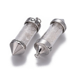 Quartz Crystal Natural Quartz Crystal Big Pointed Pendants, Rock Crystal, Dowsing Pendulum Pendants Making, with Brass Findings, Bullet, Antique Silver, 57x17mm, Hole: 4mm