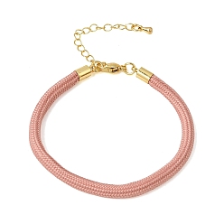 Pink Braided Round Polyester Cord Bracelet Makings, with Brass Findings and 202 Stainless Steel Lobster Claw Clasps, Golden, Pink, 7.28 inch(18.5cm)