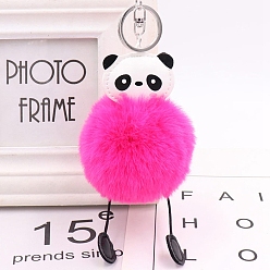 Deep Pink Panda Furry Pom-Pom Keychain for Women, Polypropylene Imitation Rabbit Fur Car Charm Bag Pendant, Deep Pink, 8cm