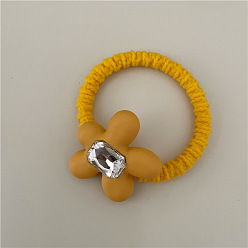 J5-C37 Yellow Flower Hair Tie Cute Rhinestone Flower Headband for Spring, Girls' Colorful Hair Ties