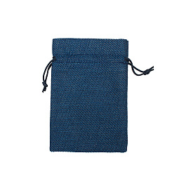 Marine Blue Linenette Drawstring Bags, Rectangle, Marine Blue, 14x10cm