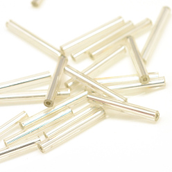 Clear Silver Lined Transparent Glass Bugle Beads, Clear, 18x2.5mm, Hole: 1mm, about 2500pcs/bag