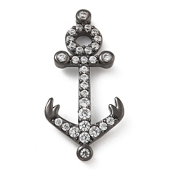 Черный Цвет Металла Латунная стойка с микропаве из прозрачного кубического циркония, долговечный, без свинца и без кадмия, якорь, металлический черный , 30.5x15x3.5 мм, отверстие : 3 мм