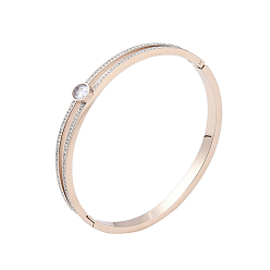 Rose Gold Ion Plating(IP) 304 Stainless Steel Pave Crystal Rhinestone Hinged Bangles, with Glass, Rose Gold, Inner Diameter: 2-1/4x2 inch(5.8x5.05cm)
