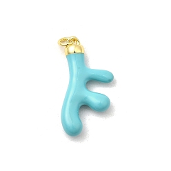 Синий Латунь эмаль подвески, подвески в форме коралла, реальный 18 k позолоченный, с целью перехода в кольце, без свинца и без кадмия, долговечный, стойки покрытие, синие, 28x15x5 мм, отверстие : 3.4 мм