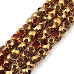 Red Faceted Electroplate Glass Beads Strands, Golden Plated, Round, Red, 4mm, Hole: 0.9mm, about 68~70pcs/strand, 10.04''~10.24''(25.5~26cm)