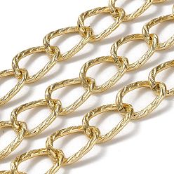 Light Gold Оксидированные алюминиевые текстурированные бордюрные цепи, витые цепочки, несварные, с катушкой, золотой свет, 20x13.5x2.8 мм, около 65.62 футов (20 м) / рулон