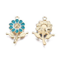 Светлый Морско-зеленый Подвески из эмали и сплава, золотые, подсолнечник, светло-зеленый, 27x19x3.5 мм, отверстие : 1.8 мм