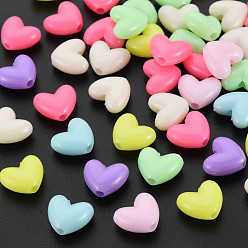 Mixed Color Opaque Polystyrene Plastic Beads, Heart, Mixed Color, 9.5x11x5mm, Hole: 2mm, about 1700pcs/500g
