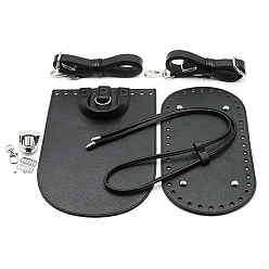 Black DIY Purse Making Kit, Including with PU Leather Bag Accessories & Iron Bag Clasps Fingding, Black, 14~100x1.8~18cm, 9pcs/set