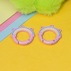 Pearl Pink 3-Hole Alloy Enamel Spring Gate Clasps, Rainbow, DIY Mobile Phone Pendant Accessories, Pearl Pink, 27x25.8mm