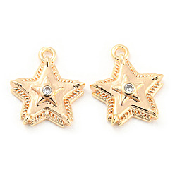 Real 18K Gold Plated Brass Micro Pave Cubic Zirconia Charms, Star, Real 18K Gold Plated, 13x11x3mm, Hole: 1.2mm