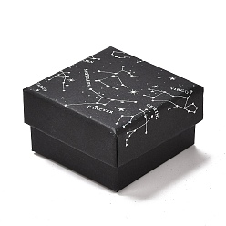 Constellation Cardboard Jewelry Packaging Boxes, with Sponge Inside, for Rings, Small Watches, Necklaces, Earrings, Bracelet, Constellation Pattern, 5.3x5.3x3.1cm