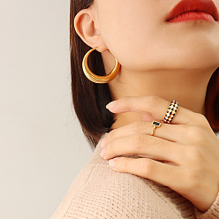 F575 - Golden Statement Earrings Retro Hong Kong Style Stainless Steel U-shaped Geometric Earrings for Women, Bold and Exaggerated, Color Retention Jewelry F575