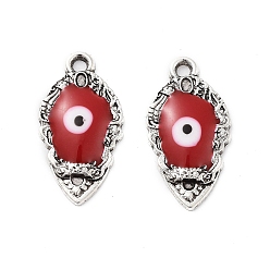 Red Alloy Enamel Pendants, Teardrop with Evil Eye Charm, Cadmium Free & Nickel Free & Lead Free, Antique Silver, Red, 20x10.5x2mm, Hole: 1.6mm