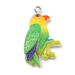Colorful Opaque Resin Pendants, Bird Charms with Platinum Tone Iron Loops, Colorful, 33x19x5mm, Hole: 2mm