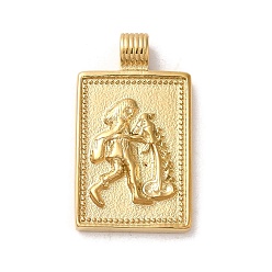 Aquarius 304 Stainless Steel Pendants, Rectangle with Constellations, Real 14K Gold Plated, Aquarius, 25x14x2mm, Hole: 2mm