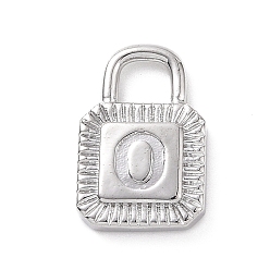 Letter O Eco-friendly Rack Plating Brass Pendants, Cadmium Free & Lead Free, Long-Lasting Plated, Lock with Alphabet, Platinum, Letter.O, 15x10x3mm, Hole: 3.5x4mm