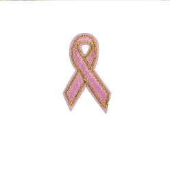 Pink Computerized Embroidery Cloth Self Adhesive Patches, Stick on Patch, Costume Accessories, Breast Pink Awareness Ribbon, Pink, 43x25mm