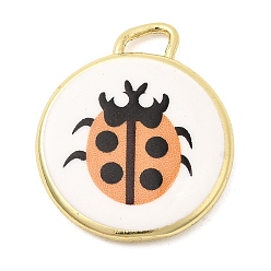 Коровка Латунные подвески с принтом, плоские круглые прелести, долговечный, реальный 18 k позолоченный, коровка, 20x17x3 мм, отверстие : 3x3 мм