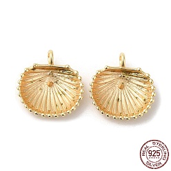 Real 18K Gold Plated 925 Sterling Silver Charms, Shell Charm, with S925 Stamp, Real 18K Gold Plated, 11.5x11x3mm, Hole: 1.4mm, Pin: 0.6mm