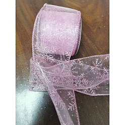 Pink 10 ярдов рождественских шифоновых лент из полиэстера, кружевная лента горячего тиснения снежинка, для подарка украшения, изготовление банта, розовые, 63 мм