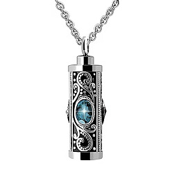 Light Sky Blue Stainless Steel Pendant Necklaces, Urn Ashes Necklace, Column, Light Sky Blue, 21.65 inch(55cm)