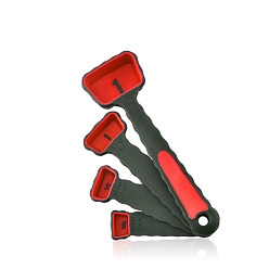 Красный Набор силиконовых мерных ложек, инструмент для выпечки, красные, 75~145x22~43 мм, 4 шт / комплект