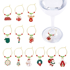 Mixed Color 12Pcs Glass Wine Glass Charms, with Snowflake Alloy Enamel Charms  Brass Wine Glass Charms Ring, Mixed Color, 43~57mm