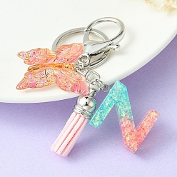 Letter Z Resin & Acrylic Keychains, with Alloy Split Key Rings and Faux Suede Tassel Pendants, Letter & Butterfly, Letter Z, 8.6cm