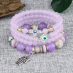 purple Bohemian European and American Fashion Cross Pendant Bracelet - Glass Bead Multi-layer Bracelet S022.