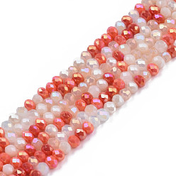 Salmon Electroplate Glass Beads Strands, AB Color Plated, Faceted, Rondelle, Salmon, 3x2.5mm, Hole: 0.7mm, about 188~190pcs/16.93 inch~17.71 inch(43~45cm)