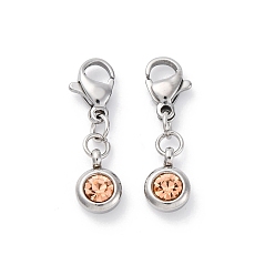 Сочный Персик 304 из нержавеющей стали горный хрусталь подвески, застежка когтя омара, сочный персик, 23 мм