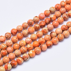 Orange Natural Imperial Jasper Beads Strands, Dyed, Round, Orange, 8mm, Hole: 1mm, about 49pcs/strand, 15.7 inch