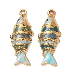 Green 304 Stainless Steel Pendants, with Enamel, Fish Charms, Real 18K Gold Plated, Ion Plating(IP), Green, 26x10x4mm, Hole: 1.4mm