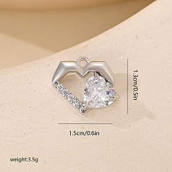 Сердце Микро проложить кубического циркония подвески, платиновые подвески, сердце, 13x15 мм
