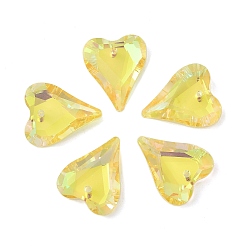 Золотистый Гальваническим подвески стекла, сердце прелести, с покрытием на задной стороне, граненые, золотые, 17.5x14x5 мм, отверстие : 1.2 мм