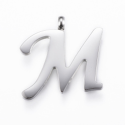 Letter M 304 Stainless Steel Pendants, Initial Letter, Letter.M, Stainless Steel Color, 18x19x2mm, Hole: 2mm