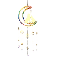 Золотой Железная луна, кошка и собака подвесные украшения, Стеклянные разноцветные бусины-кисточки для ловцов солнца для садовых наружных подвесных украшений, золотые, 660 мм