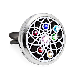 Flower Chakra Flat Round Alloy Rhinestone Car Air Vent Clips, Diffuser Locket Clip with Magnetic Lid, For Automobiles Accessories, Flower, 30mm