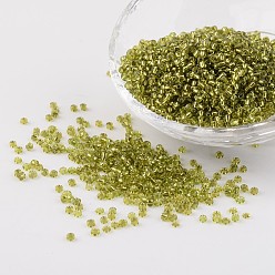 Желто-Зеленый 12/0 стакан бисер, серебряная линия круглое отверстие, круглые, желто-зеленый, 2 мм, отверстие : 1 мм, Около 3306 шт / 50 г