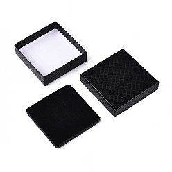 Черный Картонные коробки ювелирных изделий, для кулона, серьги и кольца, с губкой внутри, квадратный, чёрные, 8.8x8.8x2.8 см