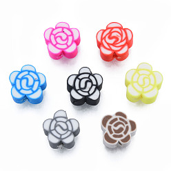 Mixed Color Handmade Polymer Clay Beads, Flower, Mixed Color, 9~10x9~10x4.5~5mm, Hole: 1.4~1.8mm