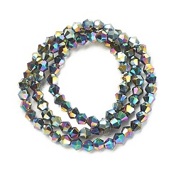 Multi-color Plated Electroplate Glass Bead Strands, Faceted Bicone, Multi-color Plated, 4x4.5mm, Hole: 1mm, about 92~96pcs/strand, 13.78~14.37 inch